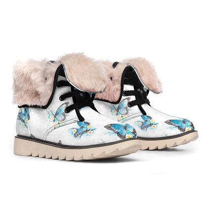 Blossom Blue Butterfly Pattern Print Winter Boots