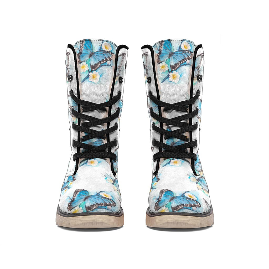 Blossom Blue Butterfly Pattern Print Winter Boots
