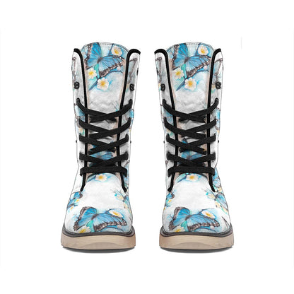 Blossom Blue Butterfly Pattern Print Winter Boots