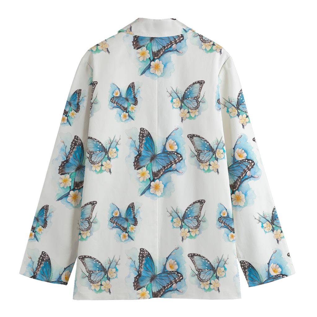 Blossom Blue Butterfly Pattern Print Women's Blazer