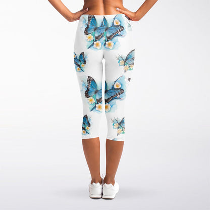 Blossom Blue Butterfly Pattern Print Women's Capri Leggings