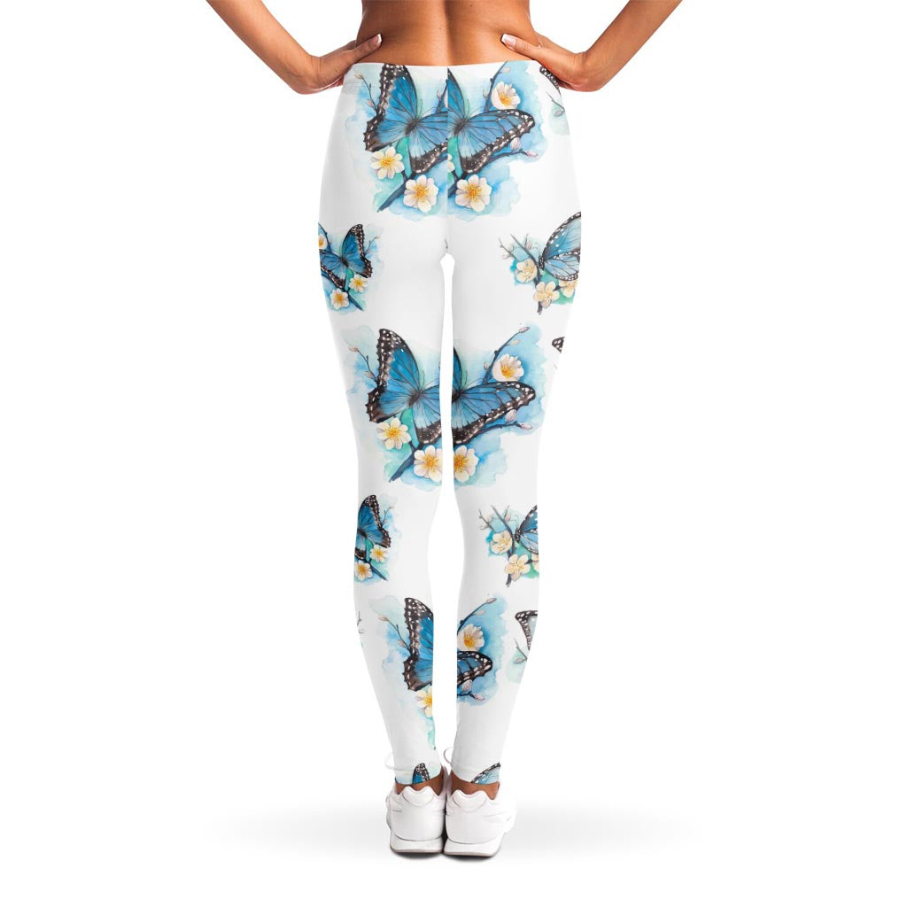Blossom Blue Butterfly Pattern Print Women's Leggings