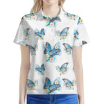 Blossom Blue Butterfly Pattern Print Women's Polo Shirt