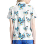 Blossom Blue Butterfly Pattern Print Women's Polo Shirt