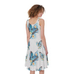 Blossom Blue Butterfly Pattern Print Women's Sleeveless Dress