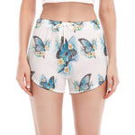 Blossom Blue Butterfly Pattern Print Women's Split Running Shorts