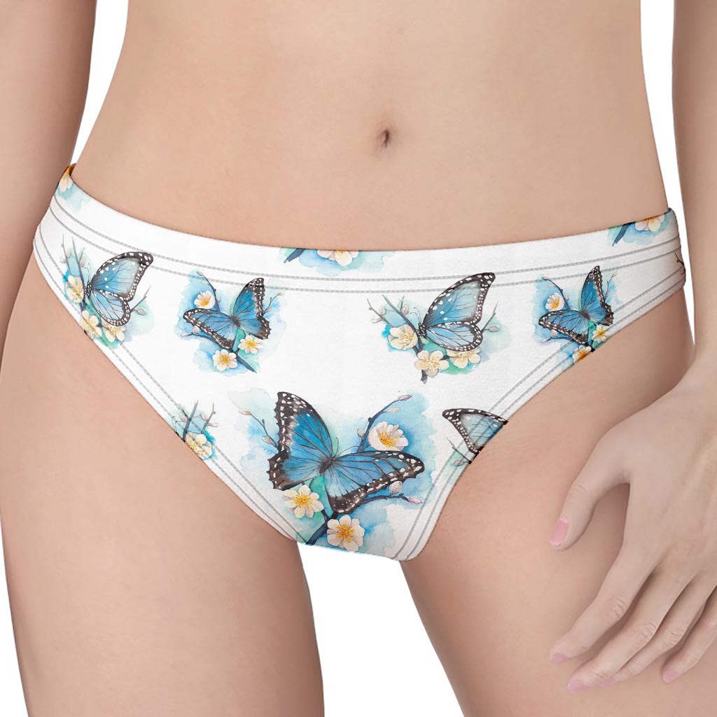 Blossom Blue Butterfly Pattern Print Women's Thong