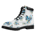 Blossom Blue Butterfly Pattern Print Padded Collar Lace Up Boots