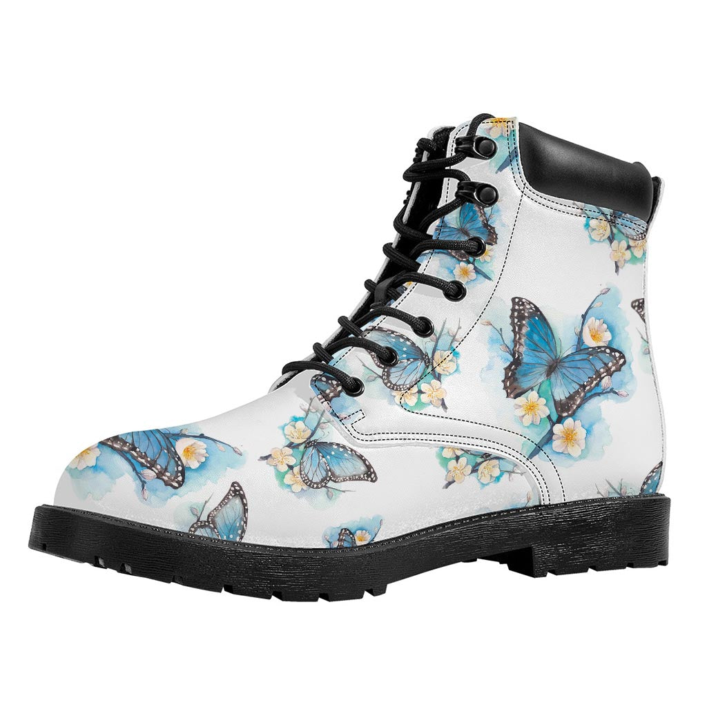 Blossom Blue Butterfly Pattern Print Work Boots