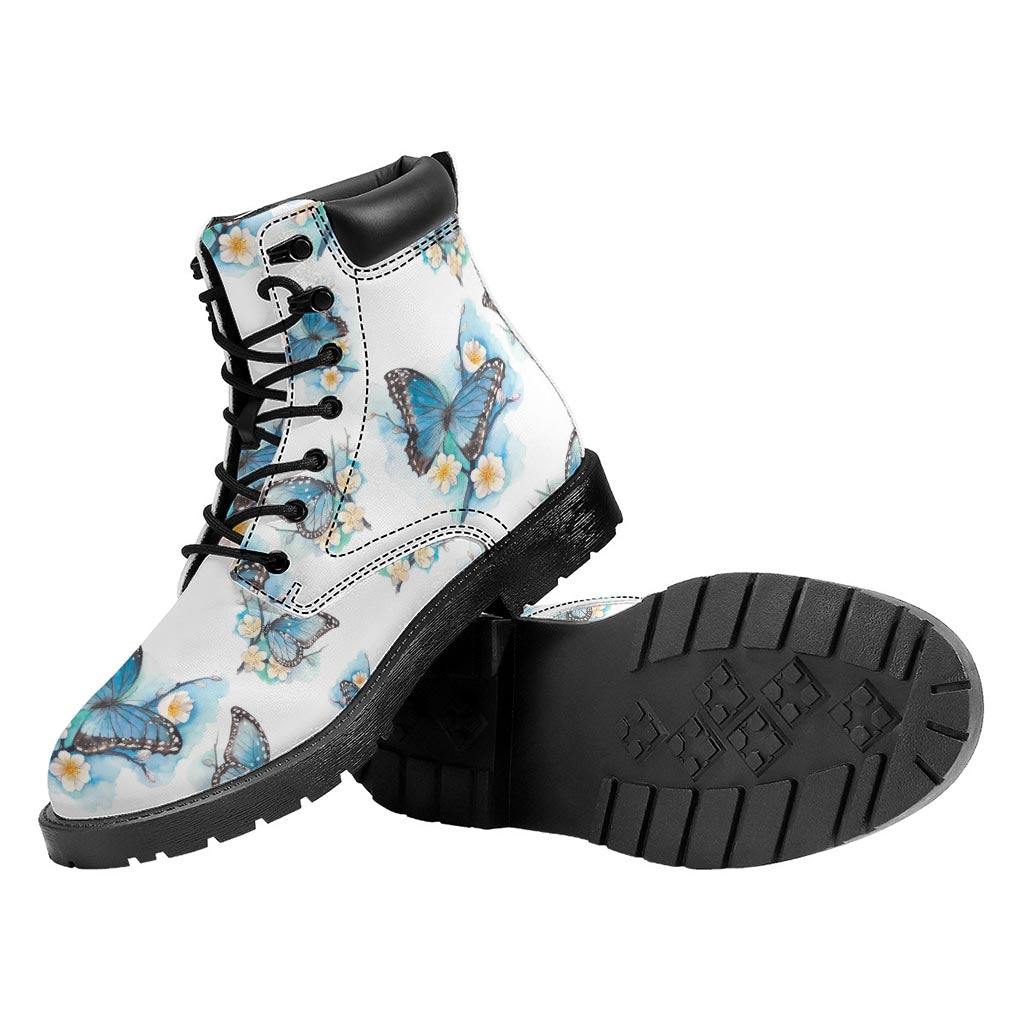Blossom Blue Butterfly Pattern Print Work Boots