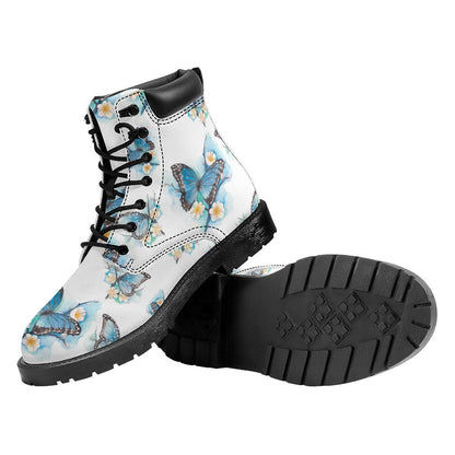 Blossom Blue Butterfly Pattern Print Work Boots