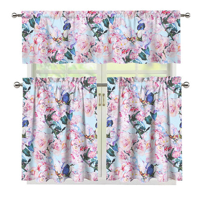 Blossom Floral Flower Pattern Print 3 Piece Kitchen Curtains