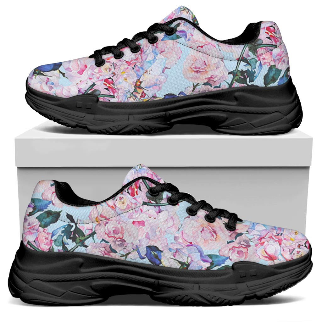 Blossom Floral Flower Pattern Print Black Chunky Shoes