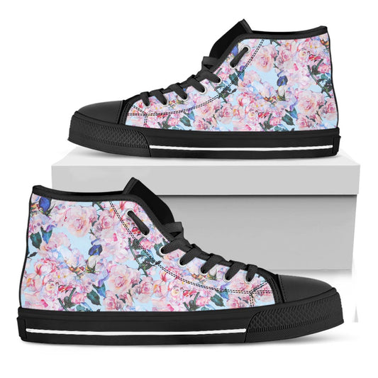 Blossom Floral Flower Pattern Print Black High Top Sneakers