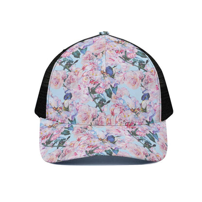 Blossom Floral Flower Pattern Print Black Mesh Trucker Cap