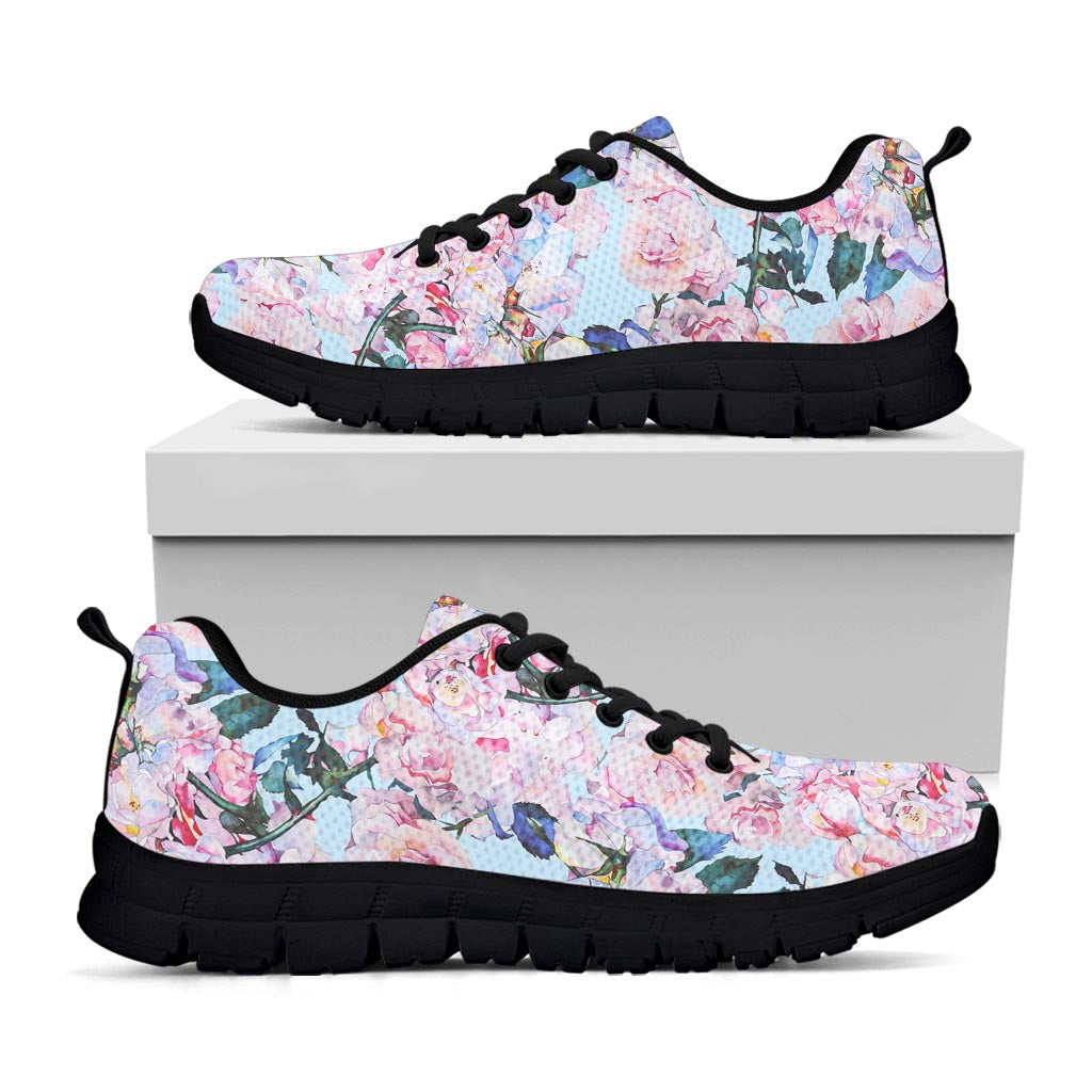 Blossom Floral Flower Pattern Print Black Running Shoes