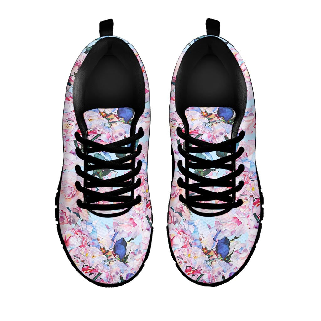 Blossom Floral Flower Pattern Print Black Running Shoes