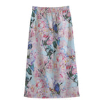 Blossom Floral Flower Pattern Print Cotton Front Slit Maxi Skirt