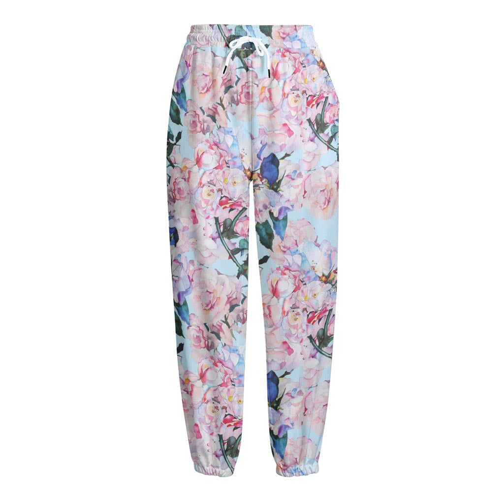 Blossom Floral Flower Pattern Print Fleece Lined Knit Pants