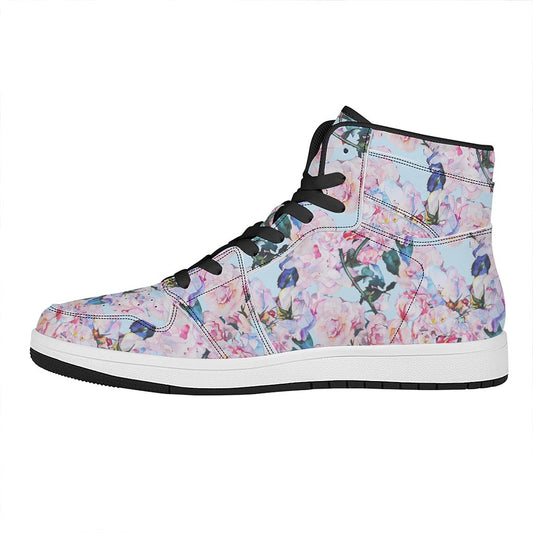 Blossom Floral Flower Pattern Print High Top Leather Sneakers
