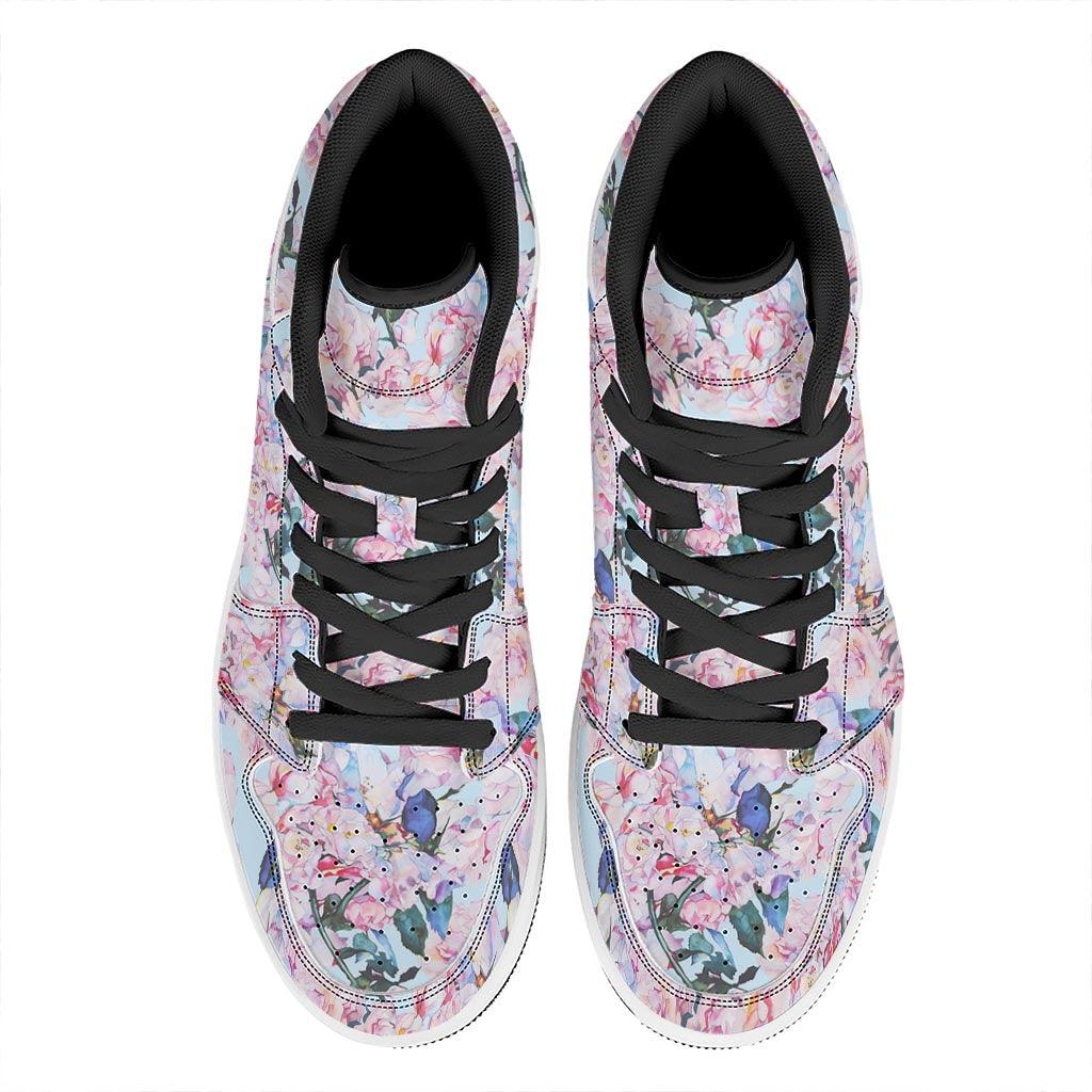 Blossom Floral Flower Pattern Print High Top Leather Sneakers