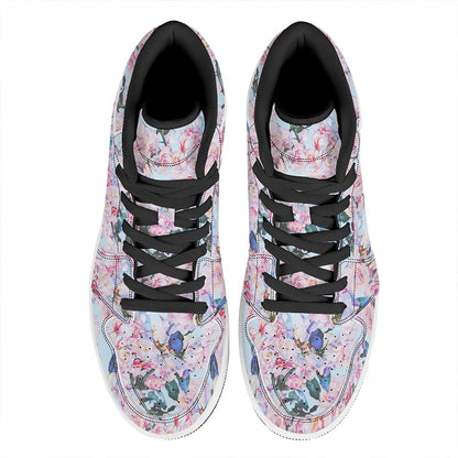Blossom Floral Flower Pattern Print High Top Leather Sneakers