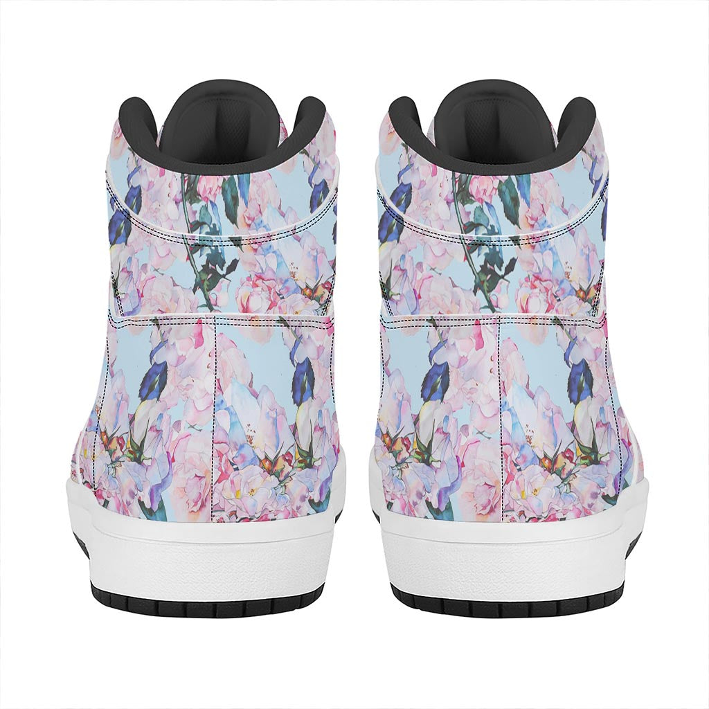 Blossom Floral Flower Pattern Print High Top Leather Sneakers