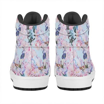 Blossom Floral Flower Pattern Print High Top Leather Sneakers