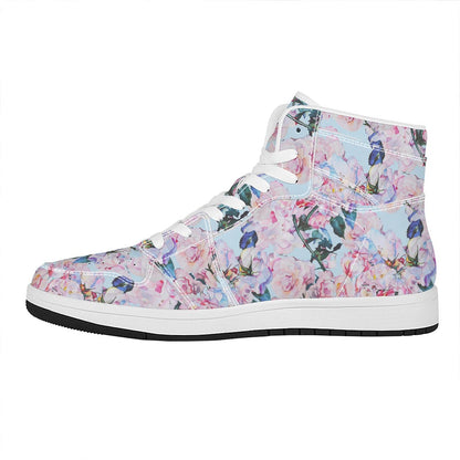 Blossom Floral Flower Pattern Print High Top Leather Sneakers