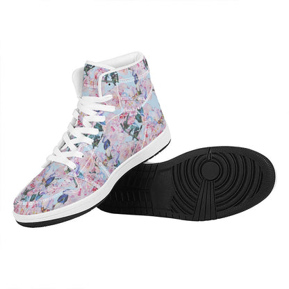Blossom Floral Flower Pattern Print High Top Leather Sneakers