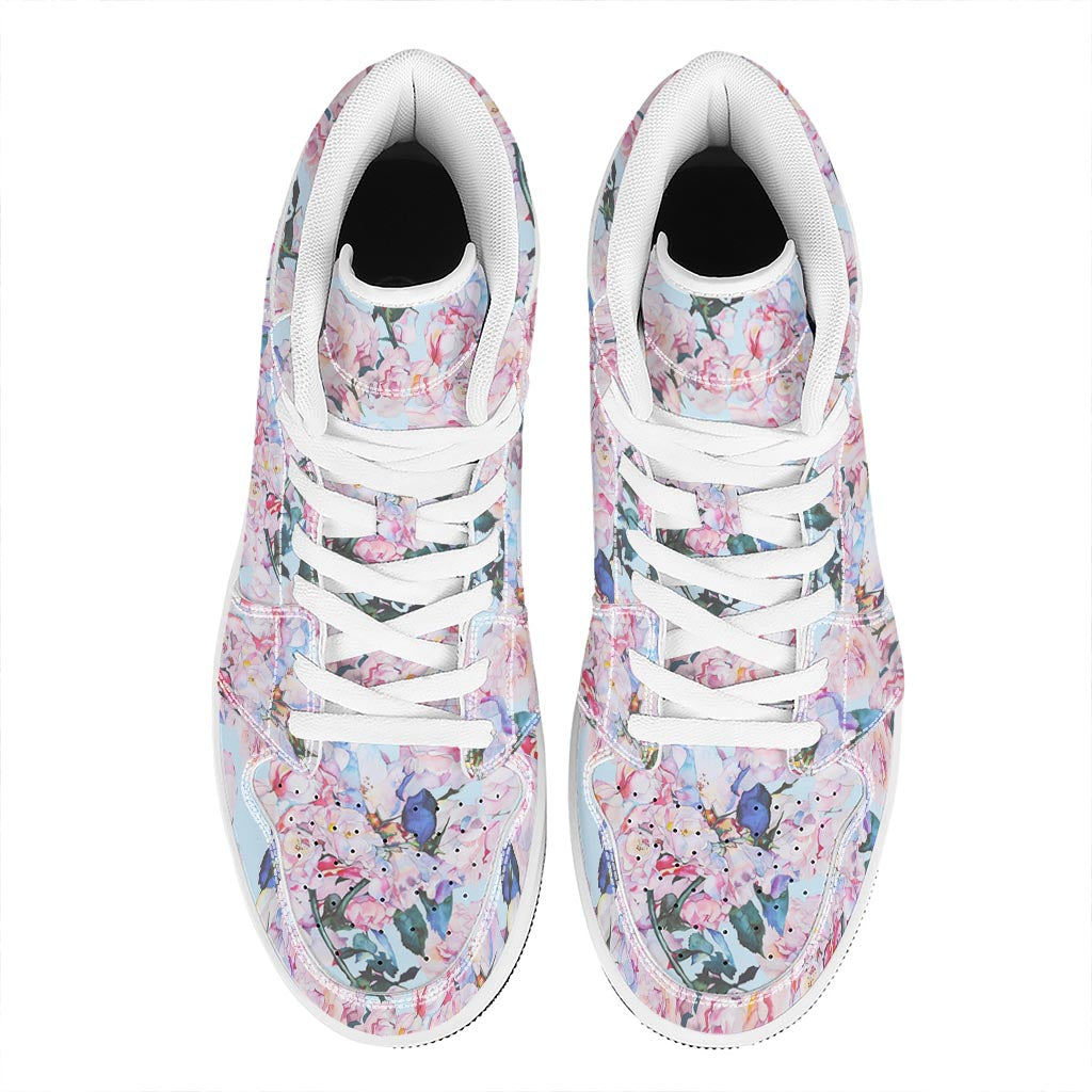 Blossom Floral Flower Pattern Print High Top Leather Sneakers