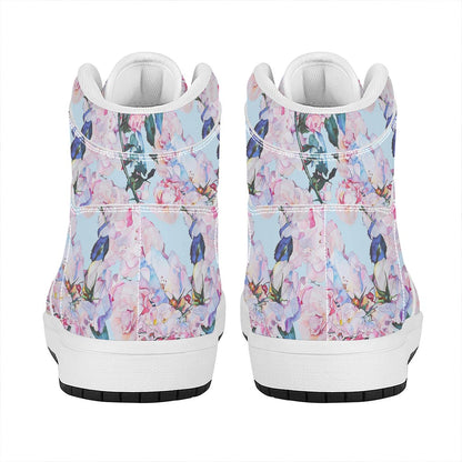 Blossom Floral Flower Pattern Print High Top Leather Sneakers