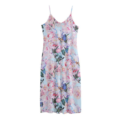 Blossom Floral Flower Pattern Print Jersey Midi Cami Dress