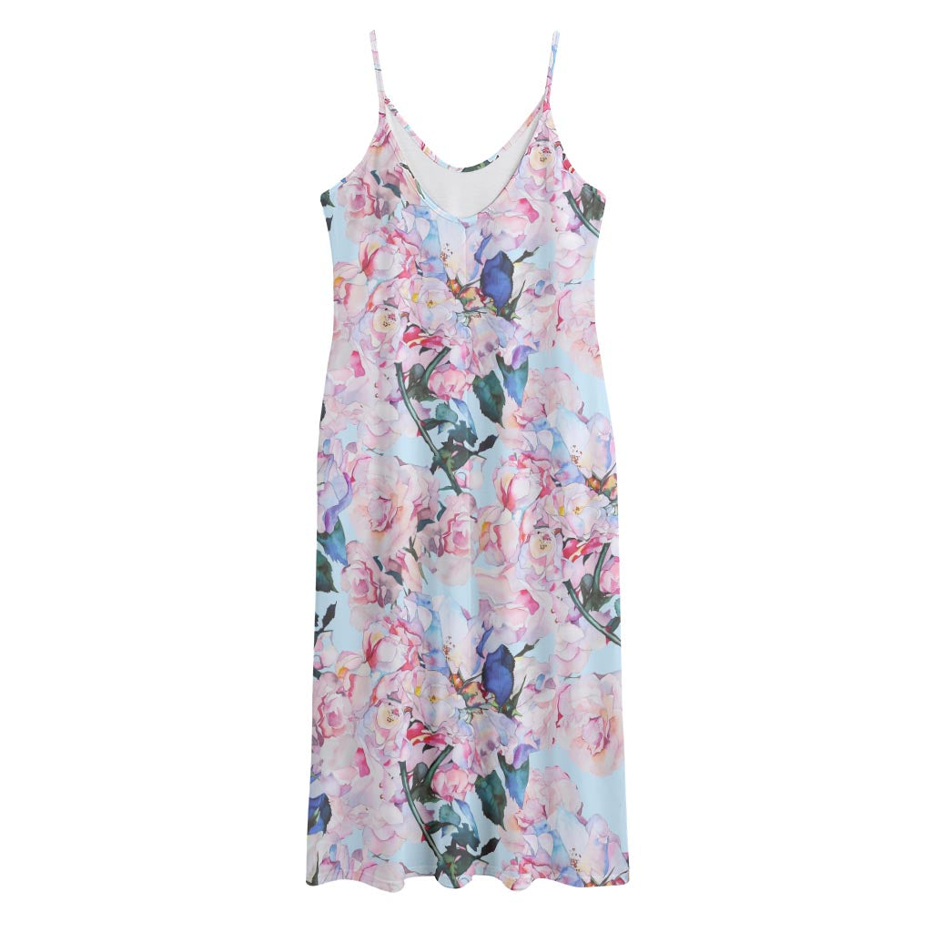Blossom Floral Flower Pattern Print Jersey Midi Cami Dress