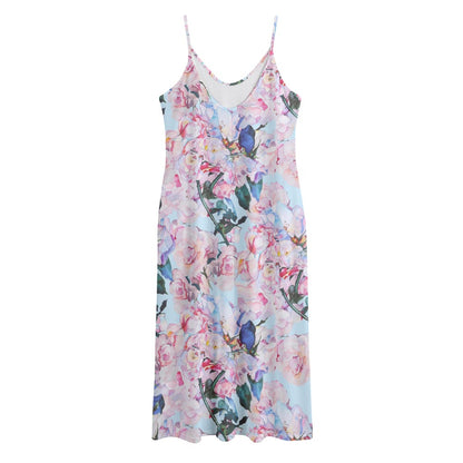 Blossom Floral Flower Pattern Print Jersey Midi Cami Dress