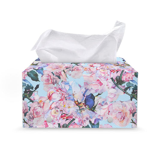 Blossom Floral Flower Pattern Print Leather Tissue Box Cover
