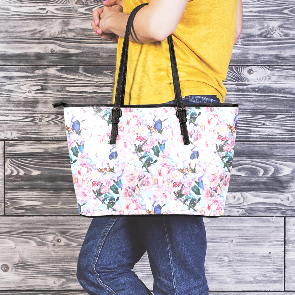 Blossom Floral Flower Pattern Print Leather Tote Bag