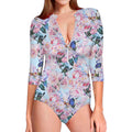 Blossom Floral Flower Pattern Print Long Sleeve Swimsuit