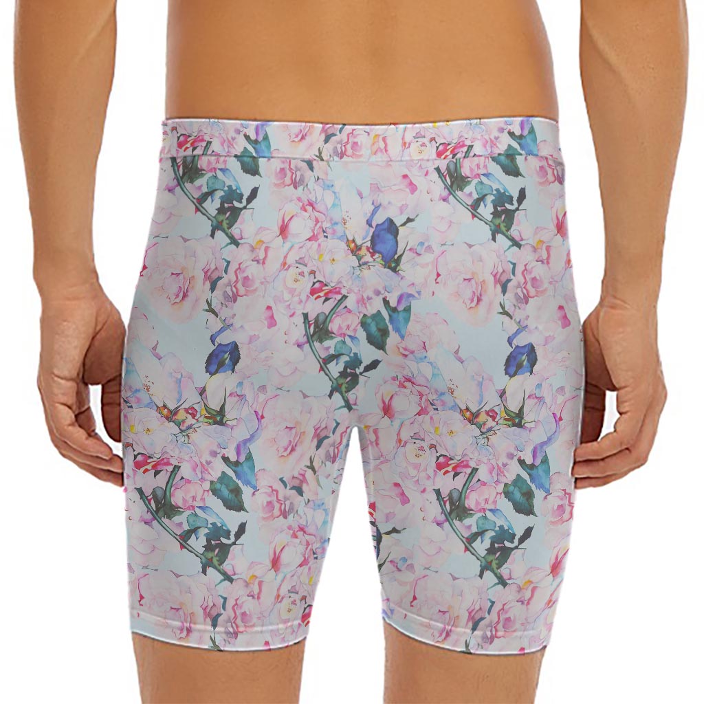 Blossom Floral Flower Pattern Print Men's Long Boxer Briefs