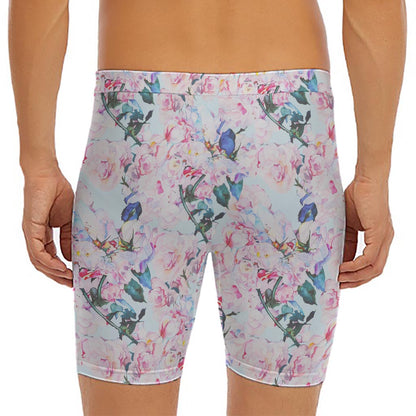 Blossom Floral Flower Pattern Print Men's Long Boxer Briefs