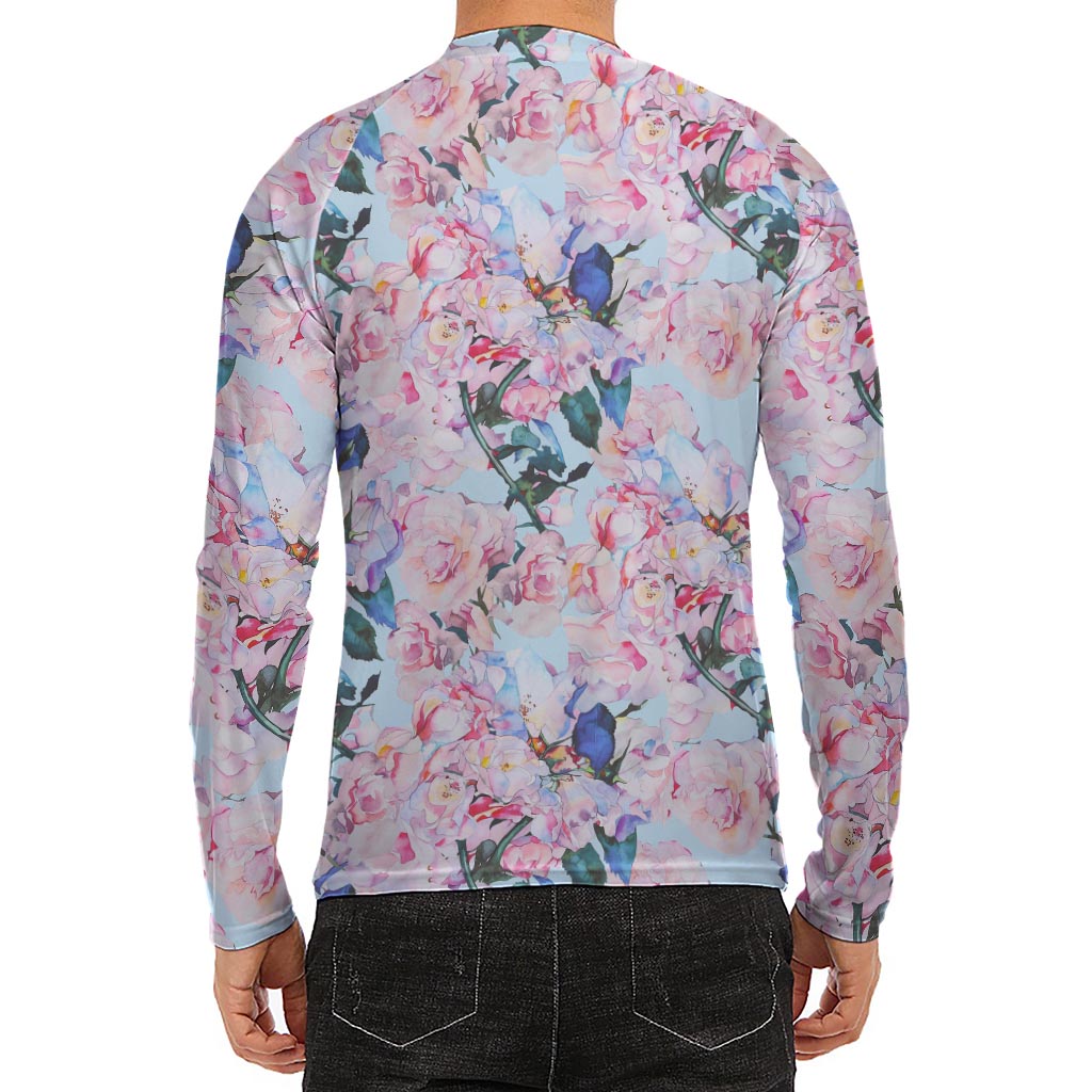 Blossom Floral Flower Pattern Print Men's Long Sleeve Rash Guard