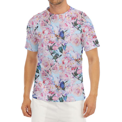 Blossom Floral Flower Pattern Print Men's Short Sleeve Rash Guard