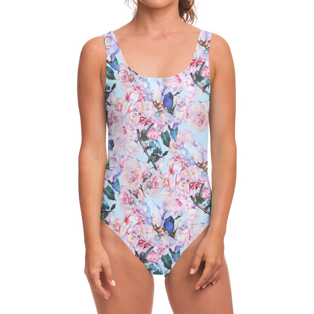 Blossom Floral Flower Pattern Print One Piece Swimsuit