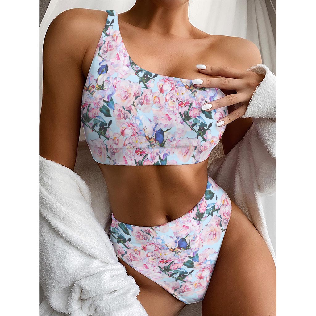 Blossom Floral Flower Pattern Print One Shoulder Bikini Top