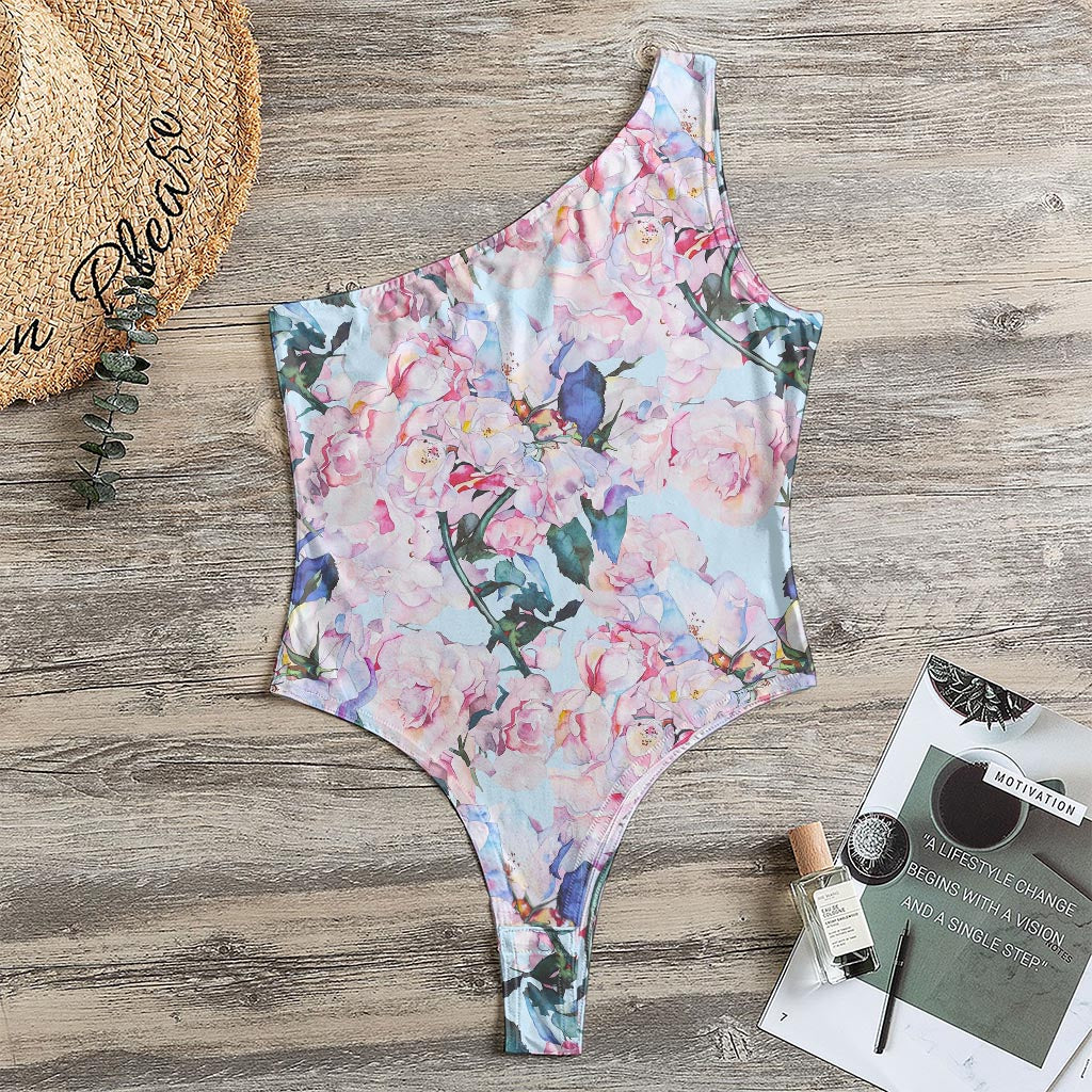 Blossom Floral Flower Pattern Print One Shoulder Bodysuit