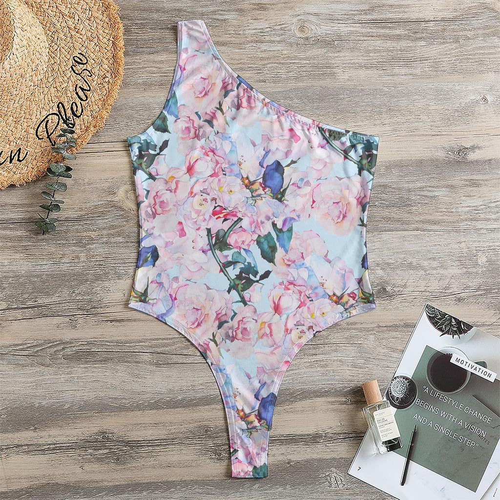 Blossom Floral Flower Pattern Print One Shoulder Bodysuit