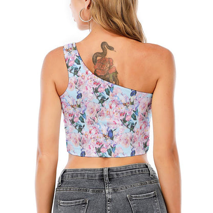 Blossom Floral Flower Pattern Print One Shoulder Crop Top