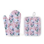 Blossom Floral Flower Pattern Print Oven Mitt And Pot Holder Set