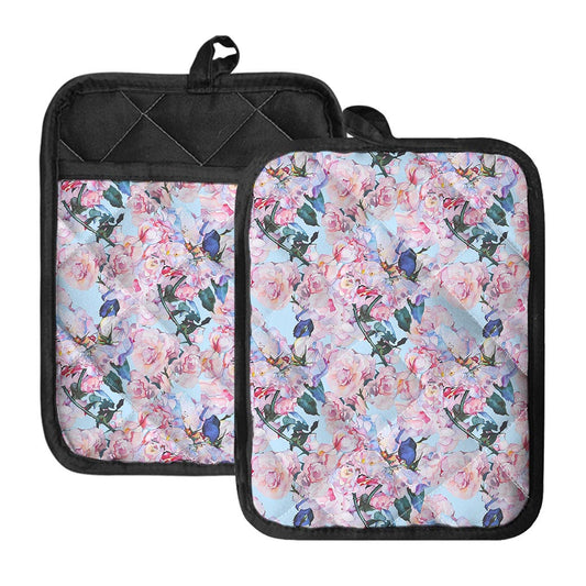Blossom Floral Flower Pattern Print Pot Holders With Pocket