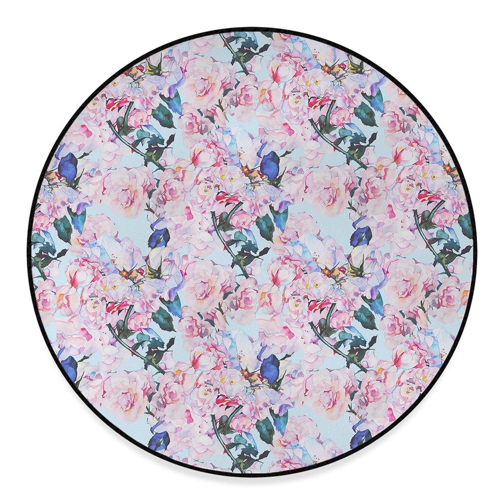 Blossom Floral Flower Pattern Print Round Floor Mat